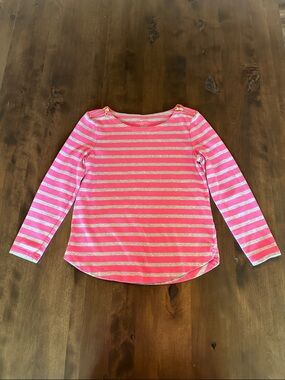 Talbots Pink and Gray Striped Long Sleeve Top with Shoulder Zippers - Size SP